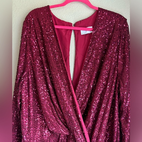 NWT ASOS Burgundy Red Sequin 3/4 Sleeve Wrap Midi Maxi Formal Cocktail Dress 22 - Picture 4 of 16